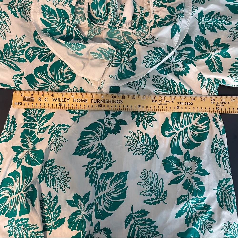 Vtg 70s Almost Paradis Dress  Turquoise Orchid Hawaiian Long Muumuu Med - Picture 7 of 7